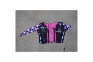 Konstructive Team Clothing, womens cycling jersey, short sleeved, pink and blue style, size small